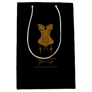 Golden Glitzer Lingerie Boutique Logo Business Mittlere Geschenktüte