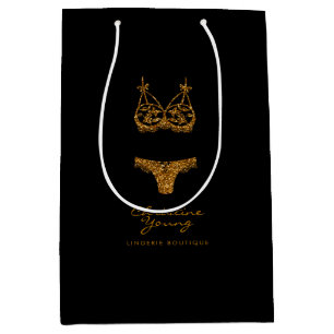 Golden Glitzer Lingerie Boutique Logo Business Mittlere Geschenktüte