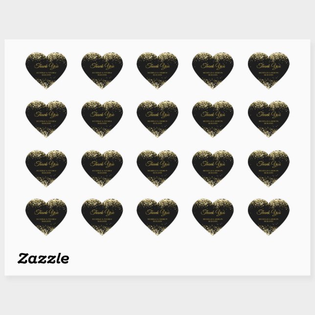 Golden Glitzer Luxury Black Wedding Herz-Aufkleber (Blatt)