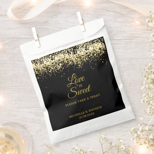 Golden Glitzer Luxus Schwarze Gastgeschenk Hochzei Geschenktütchen (Ausgeschnitten)