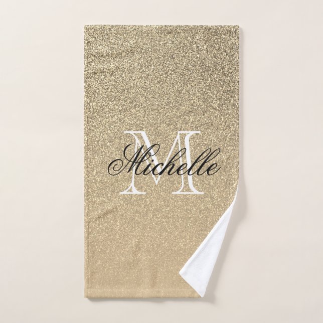 Golden Glitzer Monogram Badhandtuch Set (Handtuch)