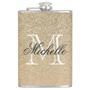 Golden Glitzer Monogram Flachmann