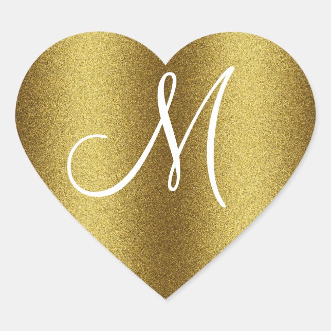Golden Glitzer Monogram Herz-Aufkleber (Vorderseite)