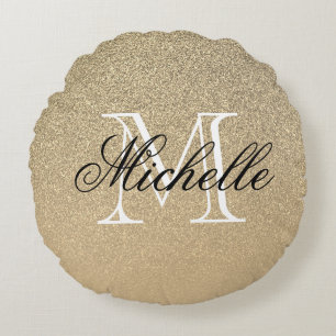 Golden Glitzer Monogram Rundes Kissen