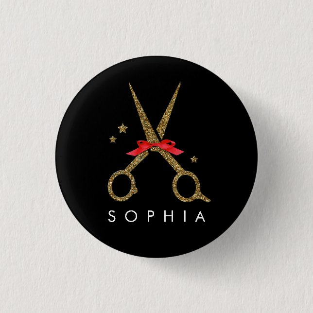 Golden Glitzer Scherbe - Haarstylistin NAME Button (Vorderseite)