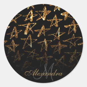 Golden Glitzer Stars Runder Aufkleber