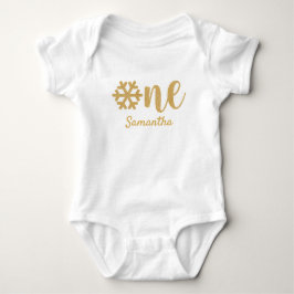 Golden Glitzer Winterschneeflocke Erster Geburtsta Baby Strampler