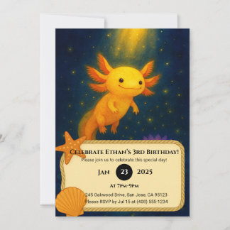 Golden Glow Axolotl Birthday  Einladung