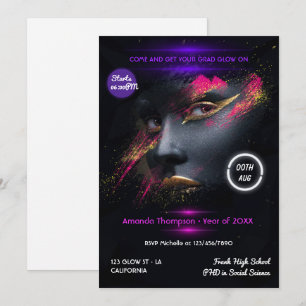 Golden Glow in Dark Neon Graduation Party Invi Einladung