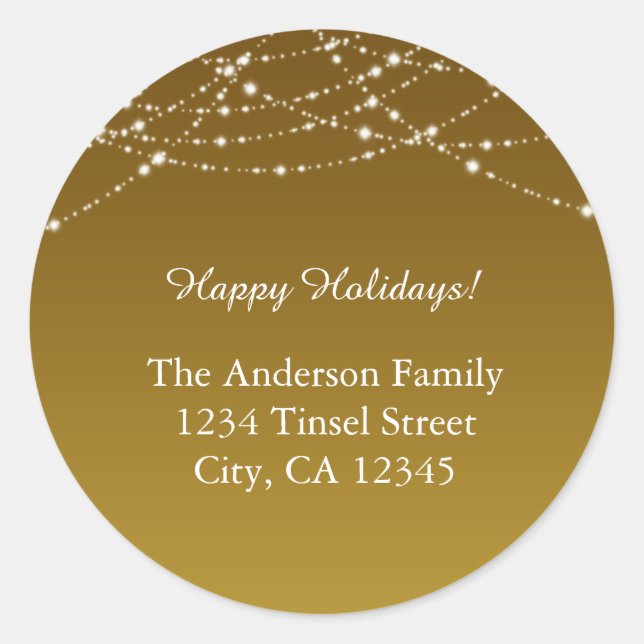 Golden Gold Glitzer Holiday Wedeladressen Labels Runder Aufkleber (Vorderseite)
