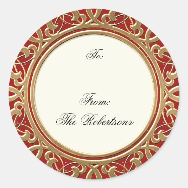 Golden Golden Swirl Elegantes Weihnachtsgeschenk T Runder Aufkleber (Vorderseite)