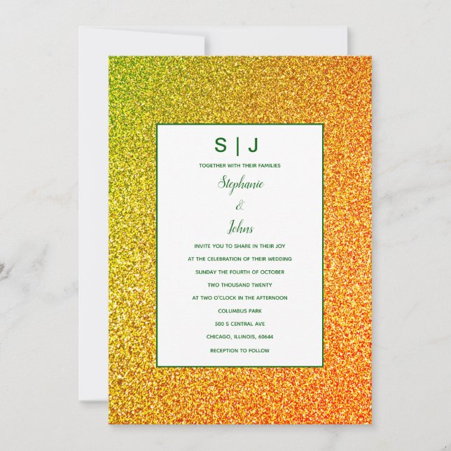 Golden Golden Yellow Glitzer Ombre Wedding Einladung (Vorderseite)
