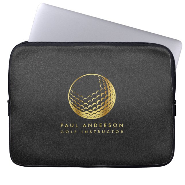 Golden Golf Ball Logo Elegante Golfer Monogram Laptopschutzhülle (Vorderseite)