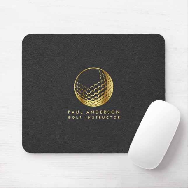 Golden Golf Ball Logo Elegante Golfer Monogram Mousepad (Mit Mouse)