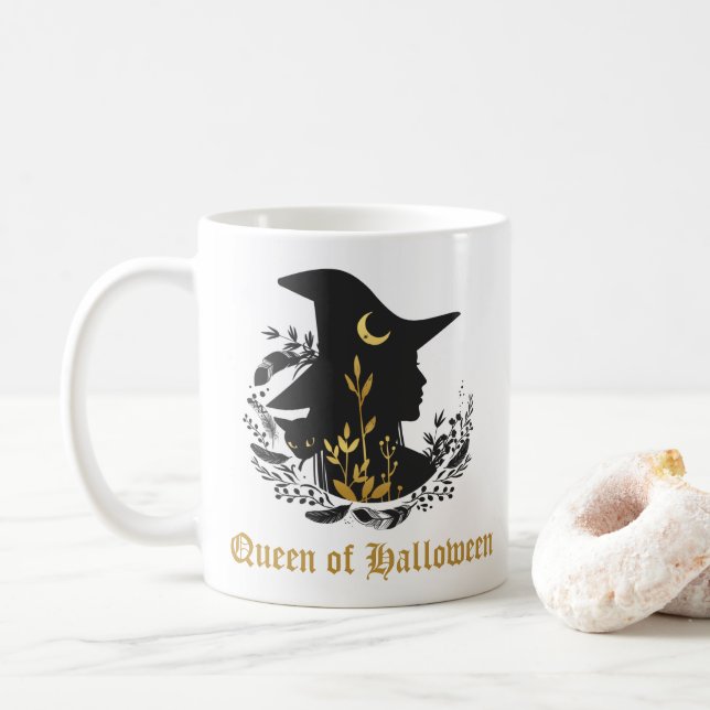 Golden Gothic Queen of Halloween Hexenkatze Tasse (Mit Donut)