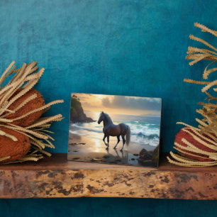 Golden Grace: Ein Palomino Pferd am Sonnenuntergan Fotoplatte