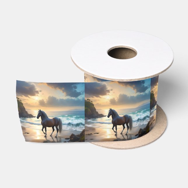 Golden Grace: Ein Palomino Pferd am Sonnenuntergan Satinband (Spule)