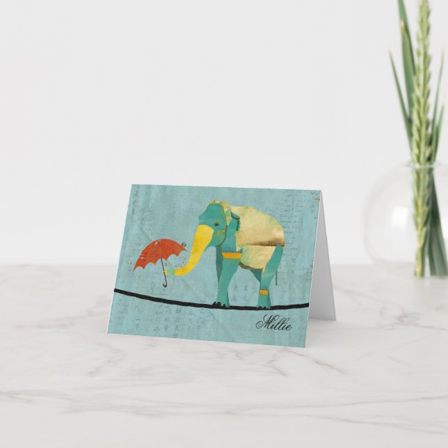 Golden Graceful Elephant Personalisiert Notecard (Vorderseite)