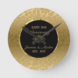 Golden Gradient Damask Patronenjubiläum Runde Wanduhr