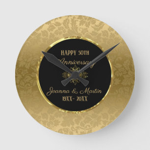 Golden Gradient Damask Patronenjubiläum Runde Wanduhr