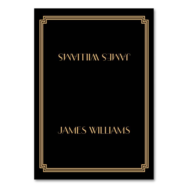 Golden Great Gatsby Art Deco Schwarze Platzkarten Tischnummer (Vorderseite)