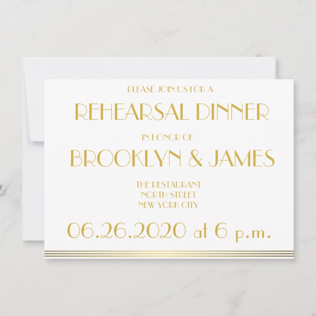 Golden Great Gatsby Hochzeit Probe Einladungen (Vorderseite)
