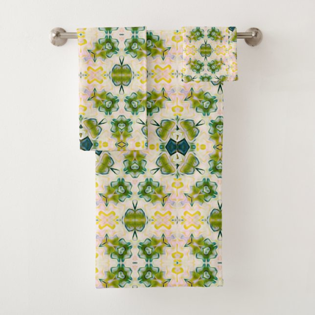 Golden Green Blossom Print Handtuch Set (Insitu)