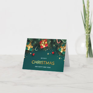 Golden Green Christmas Ornament Firmengrün Gruß Feiertagskarte