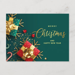 Golden Green Christmas Ornament Firmengrün Gruß Feiertagspostkarte