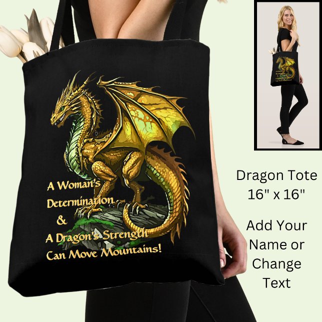 Golden Green Dragon & Woman Can Move Mountains Tasche (Von Creator hochgeladen)