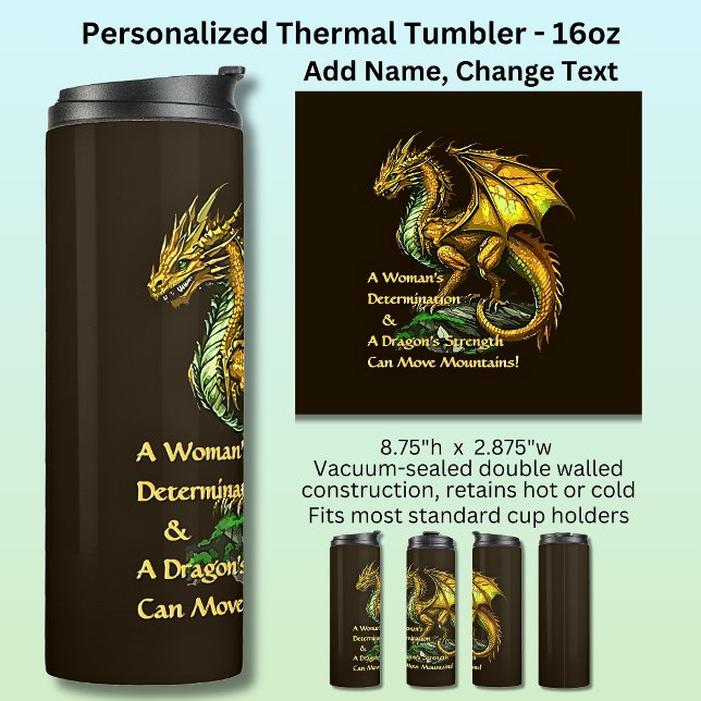 Golden Green Dragon & Woman Can Move Mountains Thermosbecher (Von Creator hochgeladen)