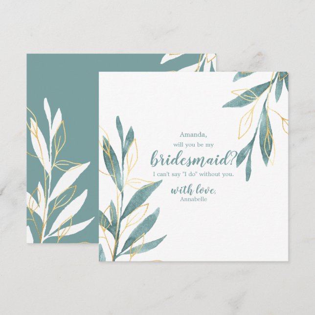 Golden Green Floral wirst du meine Bridesmaid sein Einladung (Vorne/Hinten)