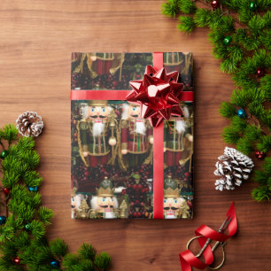 Golden Green Nutcracker Soldiers Weihnachten Geschenkpapier