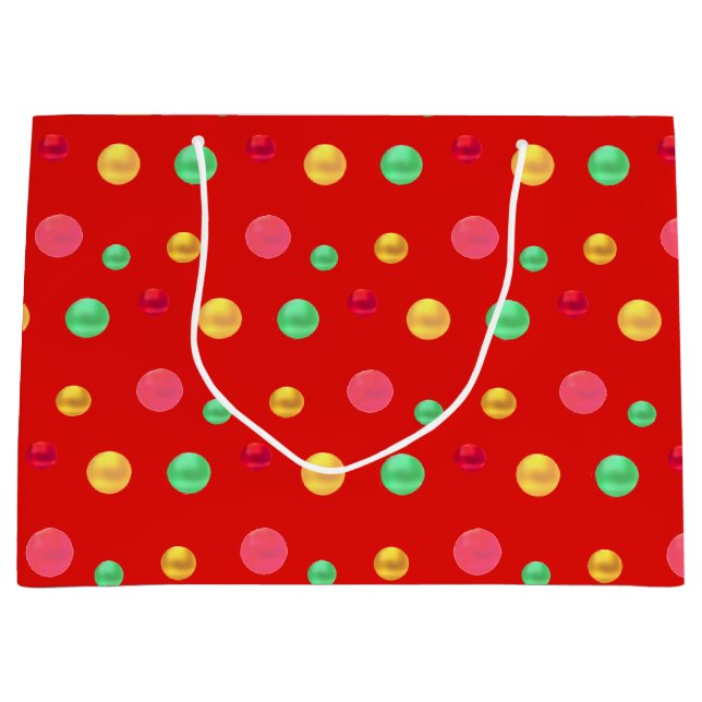 Golden, Green Red, Polka Dots Große Geschenktüte (Vorderseite)