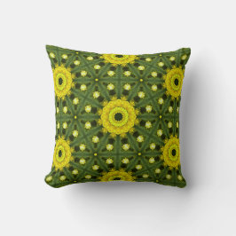 Golden Green Sunburst Kaleidoscope Blumenmuster Kissen