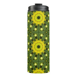 Golden Green Sunburst Kaleidoscope Blumenmuster Thermosbecher