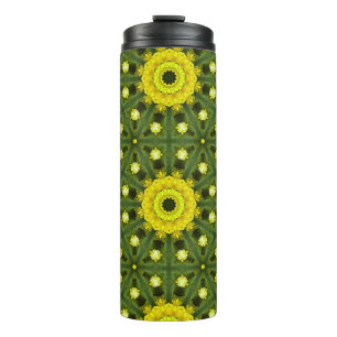 Golden Green Sunburst Kaleidoscope Blumenmuster Thermosbecher