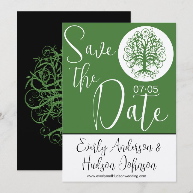 Golden Green Swirl Tree Roots of Liebe Wedding Einladung (Vorne/Hinten)