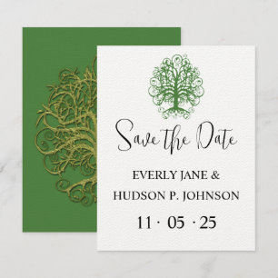 Golden Green Swirl Tree Roots of Liebe Wedding Inv Einladung