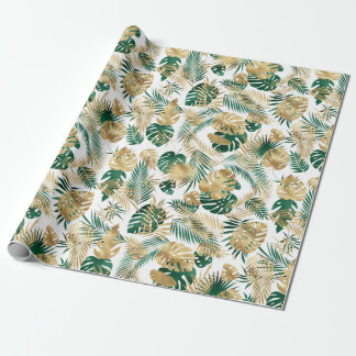 Golden Green Tropical Leaf Muster Leggings Coffe Geschenkpapier