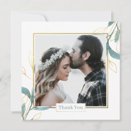 Golden Green Watercolor Blumenhochzeit Dankeskarte