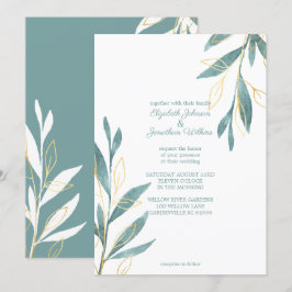 Golden Green Watercolor Blumenhochzeit Einladung