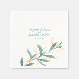 Golden Green Watercolor Blumenhochzeit Serviette
