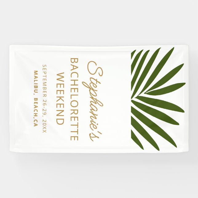 Golden, Green, White Palm Leaf Bachelorette Wochen Banner (Horizontal)