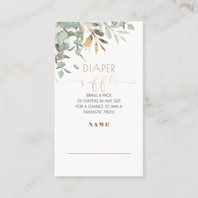 Golden Greenery Baby Duwer Diaper Raffle Begleitkarte (Vorderseite)