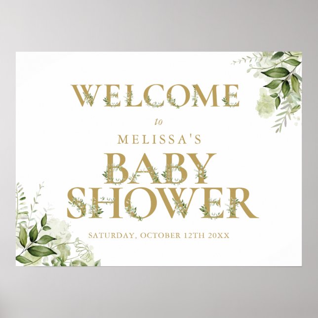 Golden Greenery Letter Baby Dusche Begrüßungszeich Poster (Vorne)