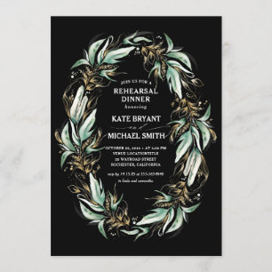 Golden Greenery Wreath Black Modern Probe Dinner Einladung