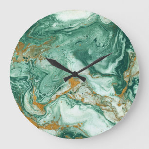 Golden-grün Acryl: Marmortexturkunst. Große Wanduhr