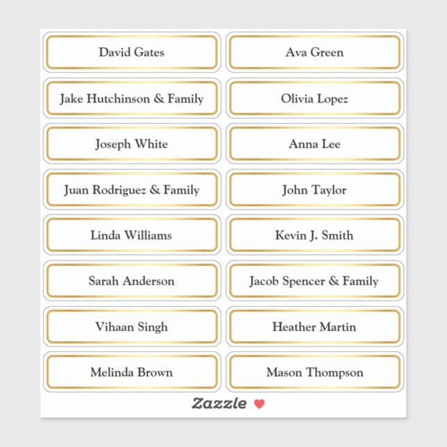 Golden Guest Names Wedding Platzkarte Aufkleber (Blatt)