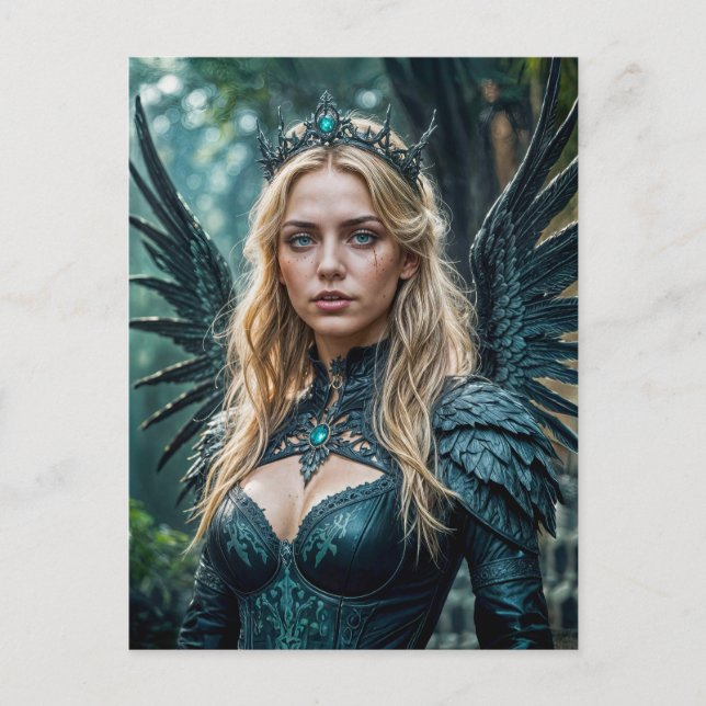 Golden-Haired Angel with black Wings Postkarte (Vorderseite)